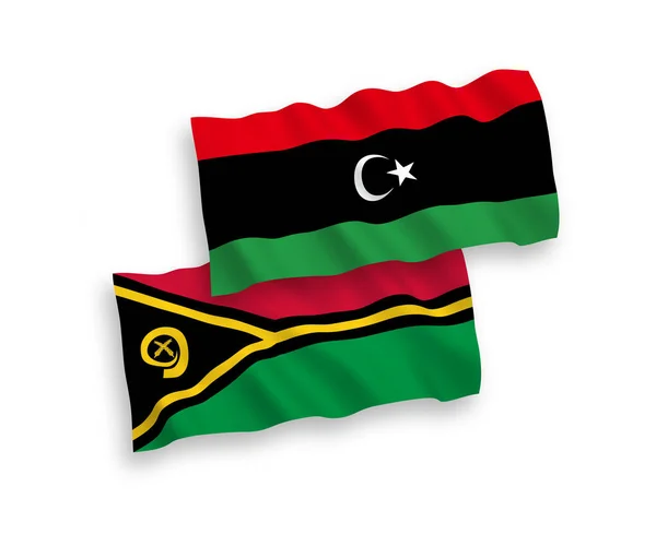 Vanuatu Cumhuriyeti Libya Nın Ulusal Taşıyıcı Kumaş Bayrakları Beyaz Arka — Stok Vektör