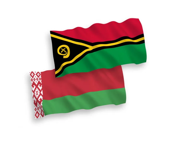 National Vector Fabric Wave Flags Republic Vanuatu Belarus Isolated White — Wektor stockowy