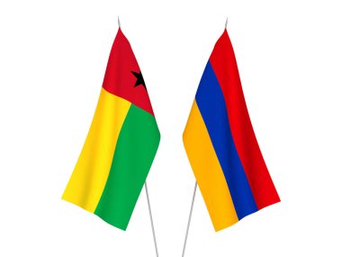 Beyaz arka planda Ermenistan ve Gine Cumhuriyeti bayrakları izole edildi. 3d resimleme.