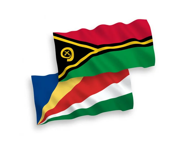 Национальные Векторные Волновые Флаги Республики Вануату Сейшельских Островов Изолированы Белом — стоковый вектор