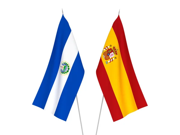 스페인 엘살바도르 공화국의 국가적 깃발들은 바탕에 떨어져 있었다 렌더링 — 스톡 사진