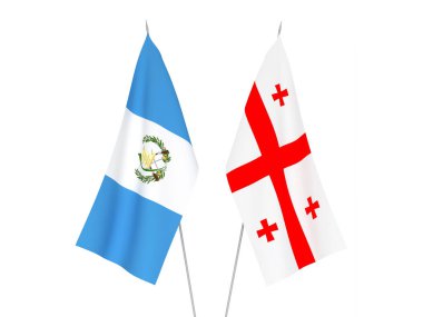 Beyaz arka planda Gürcistan ve Guatemala Cumhuriyeti 'nin ulusal kumaş bayrakları izole edildi. 3d resimleme.