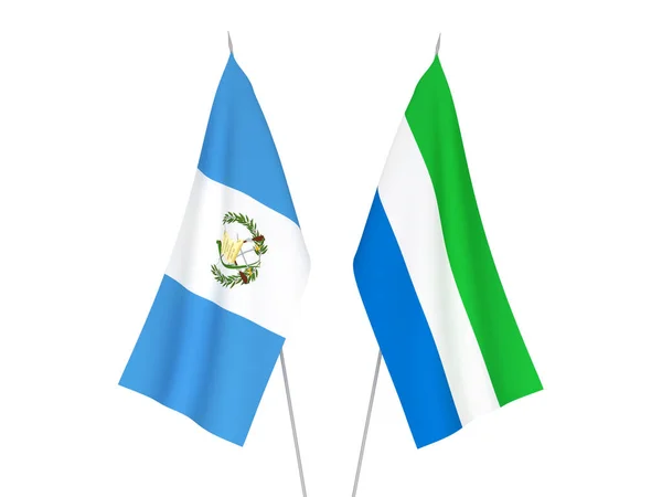 Narodowe Flagi Tkanin Sierra Leone Republiki Gwatemali Odizolowane Białym Tle — Zdjęcie stockowe