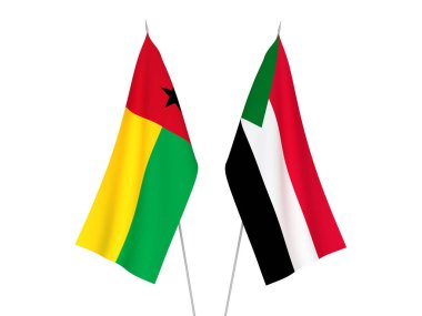 Sudan 'ın ulusal kumaş bayrakları ve Gine Bissau Cumhuriyeti beyaz arka planda izole edildi. 3d resimleme.