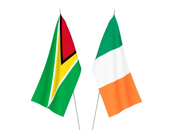 Nationalflaggen Von Irland Und Der Kooperativen Republik Guyana Auf Weißem — Stockfoto