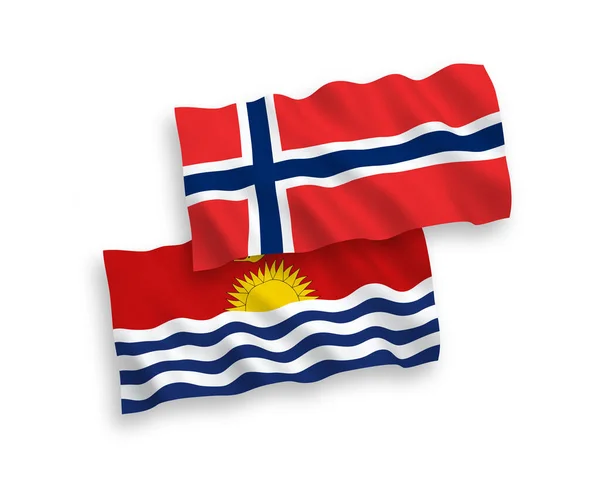 Bandiere Nazionali Tessuto Vettoriale Della Norvegia Della Repubblica Kiribati Isolate — Vettoriale Stock