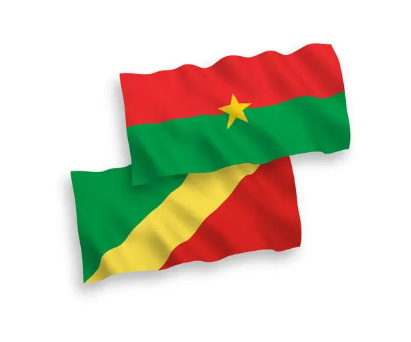 Drapeaux Nationaux Vectoriels Ondes Tissu Burkina Faso République Congo Isolés — Image vectorielle