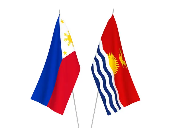Banderas Nacionales Tela Filipinas República Kiribati Aisladas Sobre Fondo Blanco — Foto de Stock
