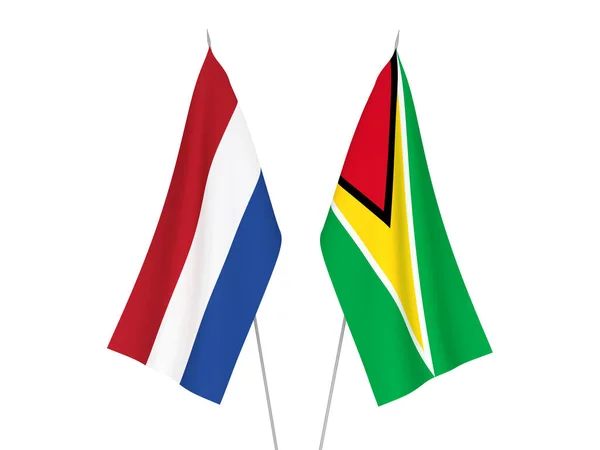 National Fabric Flags Netherlands Operative Republic Guyana Isolated White Background — Stock Photo, Image