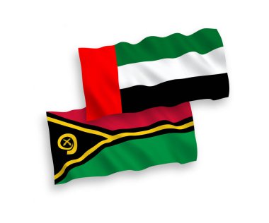 Beyaz arka planda Vanuatu Cumhuriyeti ve Birleşik Arap Emirlikleri Bayrakları