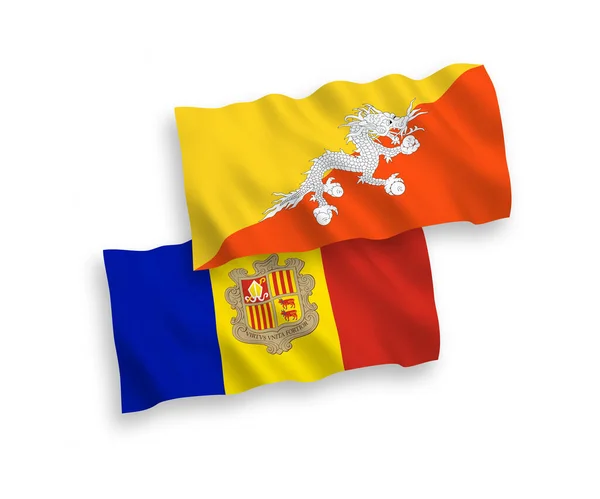 Flagi Królestwa Bhutanu i Andory na białym tle — Wektor stockowy