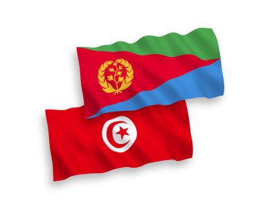 Beyaz arka planda Eritre ve Tunus Cumhuriyeti bayrakları
