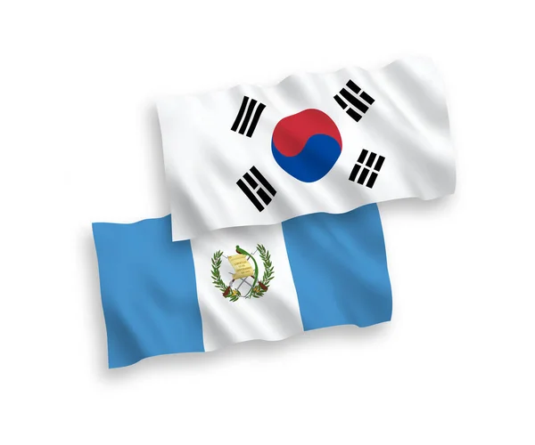 Bandiere della Corea del Sud e della Repubblica del Guatemala su sfondo bianco — Vettoriale Stock