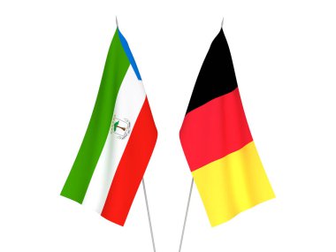 Beyaz arka planda Belçika ve Ekvator Ginesi Cumhuriyeti 'nin ulusal kumaş bayrakları izole edildi. 3d resimleme.