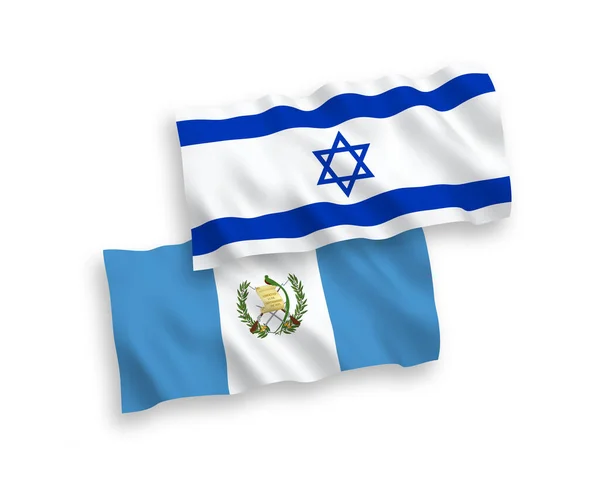 危地马拉共和国和以色列在白色背景下相互隔离的国家病媒织物波浪旗 1比2的比例 — 图库矢量图片
