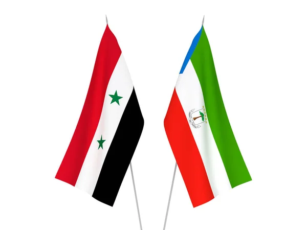 National Fabric Flags Republic Equatorial Guinea Syria Isolated White Background — Stock Photo, Image