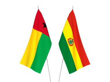 Beyaz arka planda Bolivya ve Gine Bissau 'nun ulusal kumaş bayrakları izole edildi. 3d resimleme.