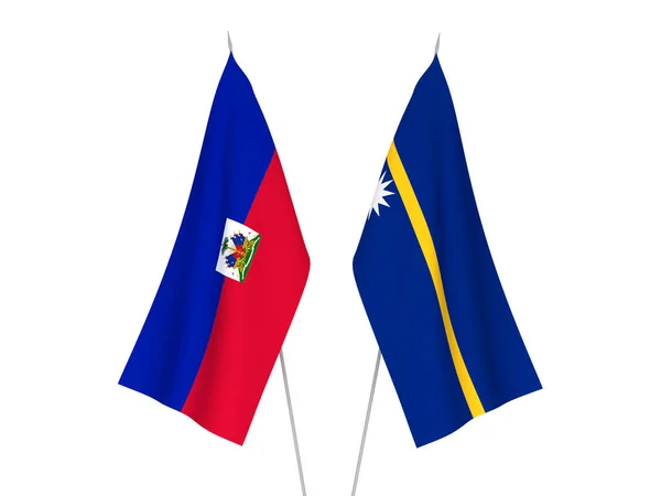Nationella Tyg Flaggor Republiken Haiti Och Republiken Nauru Isolerad Vit — Stockfoto
