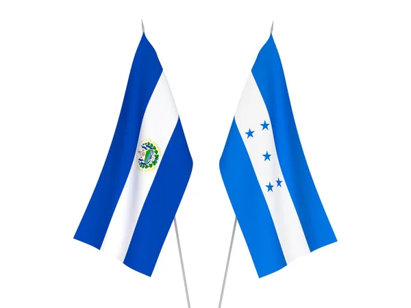 Bandeiras Tecido Nacional Honduras República Salvador Isoladas Fundo Branco Ilustração — Fotografia de Stock