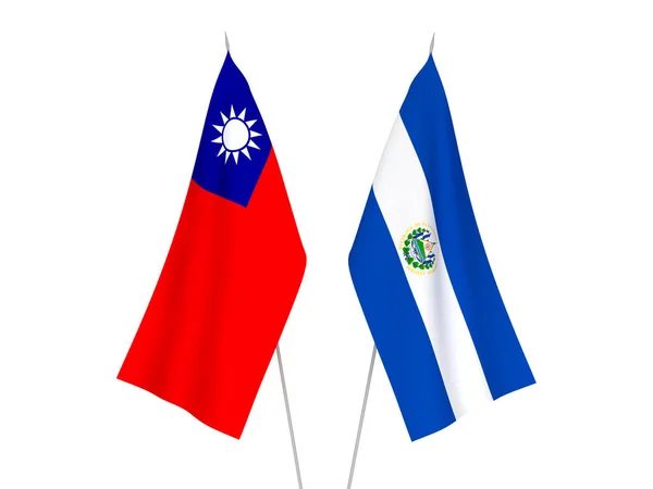 Флаги Тайваня Сальвадора Выделены Белом Фоне Трехмерная Иллюстрация — стоковое фото
