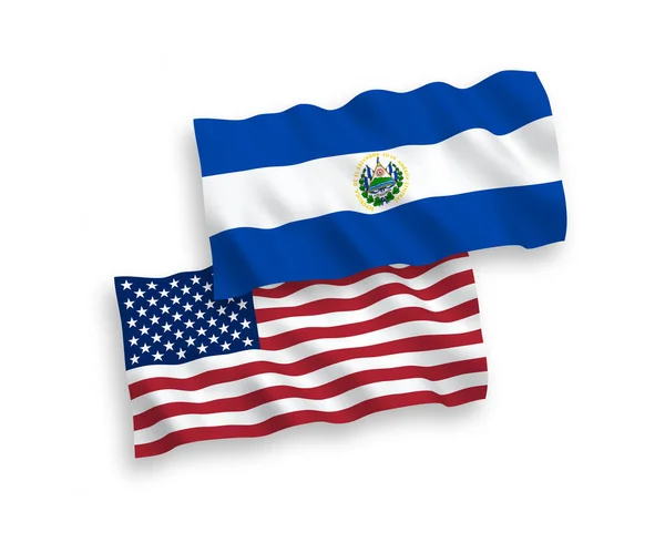 Nationell Vektor Tyg Våg Flaggor Republiken Salvador Och Usa Isolerade — Stock vektor