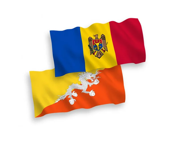 Національні Векторні Прапори Хвиль Королівства Бутан Молдови Ізольовані Білому Тлі — стоковий вектор