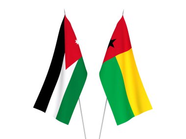 Beyaz arka planda Gine Bissau Cumhuriyeti ve Ürdün Haşim Krallığı bayrakları izole edildi. 3d resimleme.
