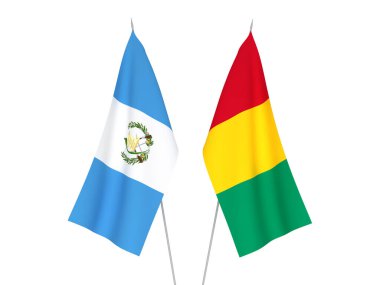 Beyaz arka planda Gine ve Guatemala Cumhuriyeti 'nin ulusal kumaş bayrakları izole edildi. 3d resimleme.