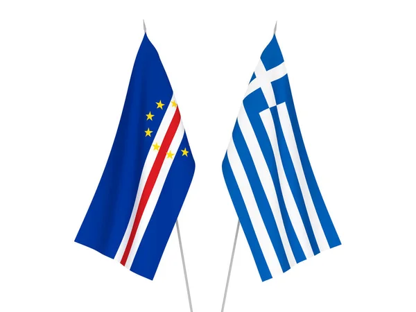Nationella Tyg Flaggor Grekland Och Republiken Cabo Verde Isolerad Vit — Stockfoto