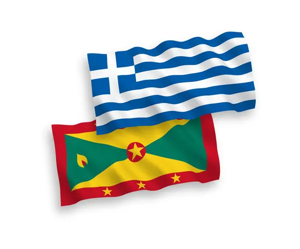 ギリシャとグレナダの国家ベクトルファブリック波旗は 白い背景に隔離されています — ストックベクタ