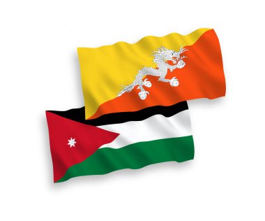 Bhutan Krallığı ve Ürdün Haşim Krallığı 'nın bayrakları beyaz arka planda izole edildi. 1 'e 2 oranında.