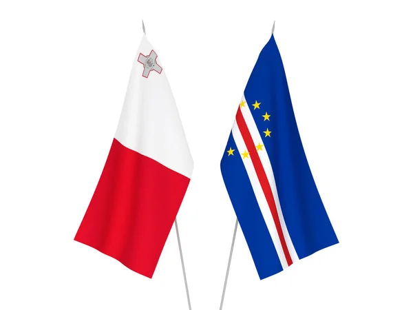 Національні Прапори Республіки Кабо Верде Мальти Ізольовані Білому Тлі Візуалізація — стокове фото