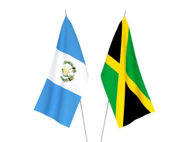 Beyaz arka planda Jamaika ve Guatemala Cumhuriyeti 'nin ulusal kumaş bayrakları izole edildi. 3d resimleme.