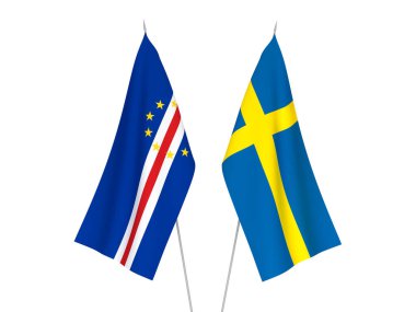 Beyaz arka planda İsveç ve Cabo Cumhuriyeti bayrakları izole edildi. 3d resimleme.