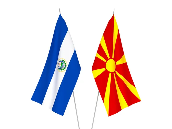 Drapeaux Nationaux Tissu Macédoine Nord République Salvador Isolés Sur Fond — Photo