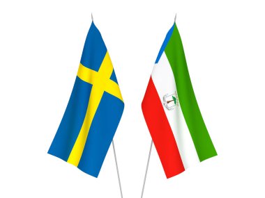 İsveç ve Ekvator Ginesi 'nin ulusal kumaş bayrakları beyaz arka planda izole edildi. 3d resimleme.