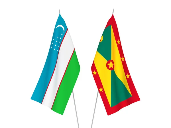 Bandeiras Tecido Nacional Uzbequistão Granada Isoladas Fundo Branco Ilustração Renderização — Fotografia de Stock