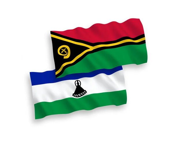 Drapeaux Nationaux Vectoriels Des Vagues Tissu République Vanuatu Lesotho Isolés — Image vectorielle