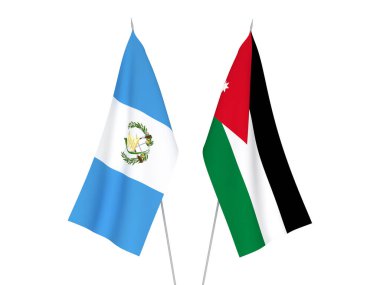 Beyaz arka planda Guatemala Cumhuriyeti ve Ürdün Haşim Krallığı bayrakları izole edildi. 3d resimleme.