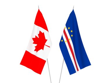 Beyaz arka planda Cabo Verde ve Kanada 'nın ulusal kumaş bayrakları izole edildi. 3d resimleme.