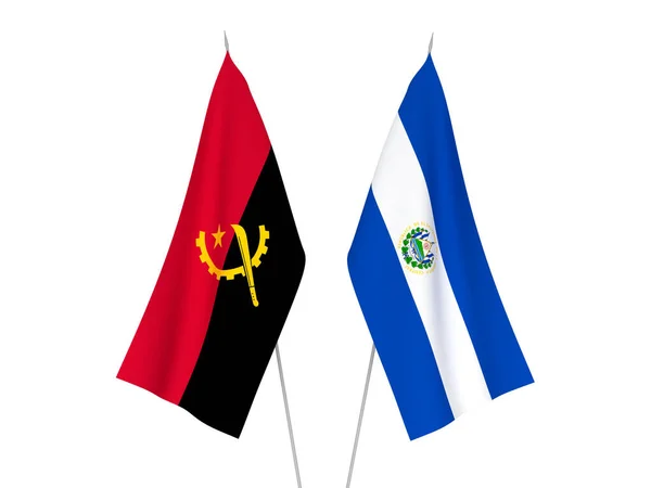 Флаги Анголы Республики Сальвадор Выделены Белом Фоне Трехмерная Иллюстрация — стоковое фото