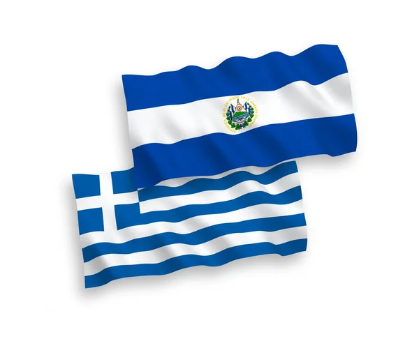 Bandeiras da Grécia e da República de El Salvador sobre fundo branco — Vetor de Stock