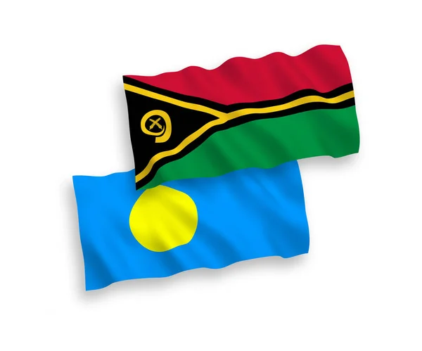 Vlaggen van de Republiek Vanuatu en Palau op een witte achtergrond — Stockvector