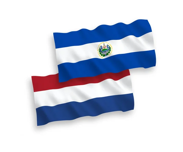 Banderas de la República de El Salvador y Holanda sobre fondo blanco — Vector de stock