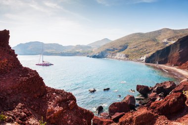 Güzel Red Beach Santorini Island, Yunanistan. 
