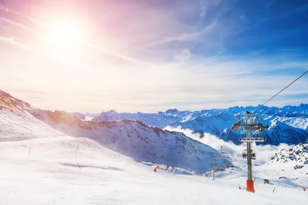Skigebied Winterse Alpen Val Thorens Valleien Frankrijk Prachtige Bergen Blauwe — Stockfoto