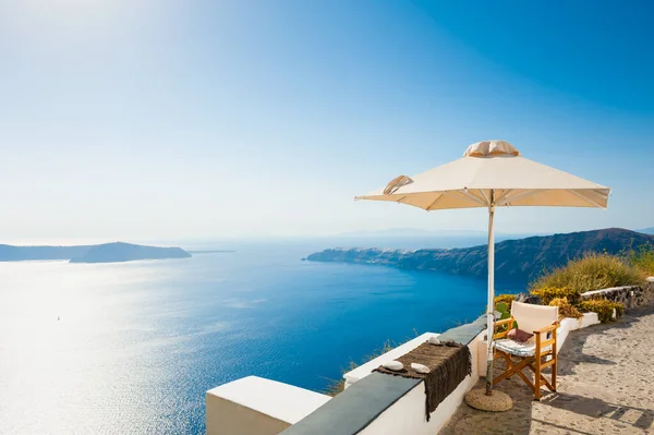 Hermosa Vista Isla Santorini Grecia Paisaje Verano Vistas Mar Concepto — Foto de Stock