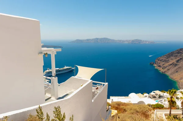 Architettura Bianca Sull Isola Santorini Grecia Panorama Estivo Vista Mare — Foto Stock