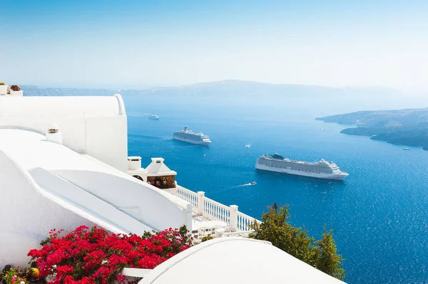 Architettura Bianca Sull Isola Santorini Grecia Panorama Estivo Vista Mare — Foto Stock