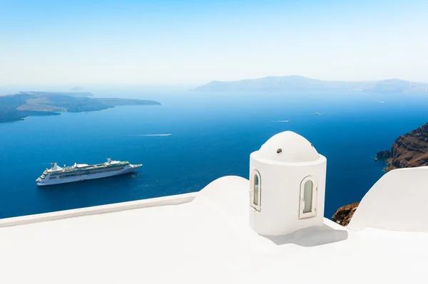 Santorini Adası Yunanistan Beyaz Mimari Yaz Manzarası Deniz Manzarası Meşhur — Stok fotoğraf